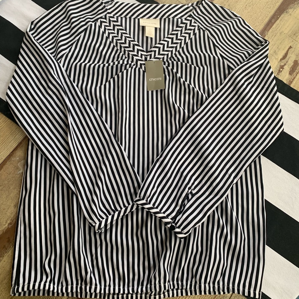 Chico black and white striped top